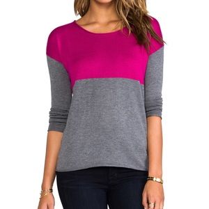 Splendid Color Blocked Long Sleeve Sweater Rolled Hem and Cuffs Rounded Neckline